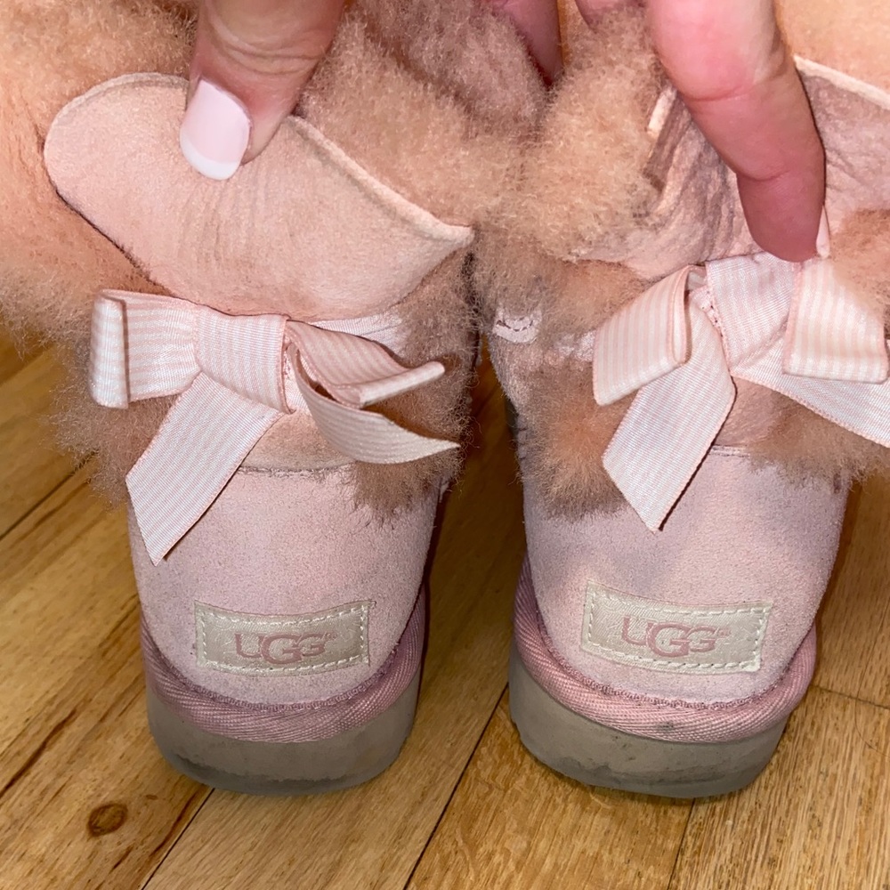 UGG Australia Mini Striped Bow Boots in baby pink